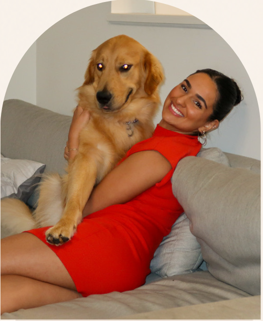 Isabella with a golden retriever
